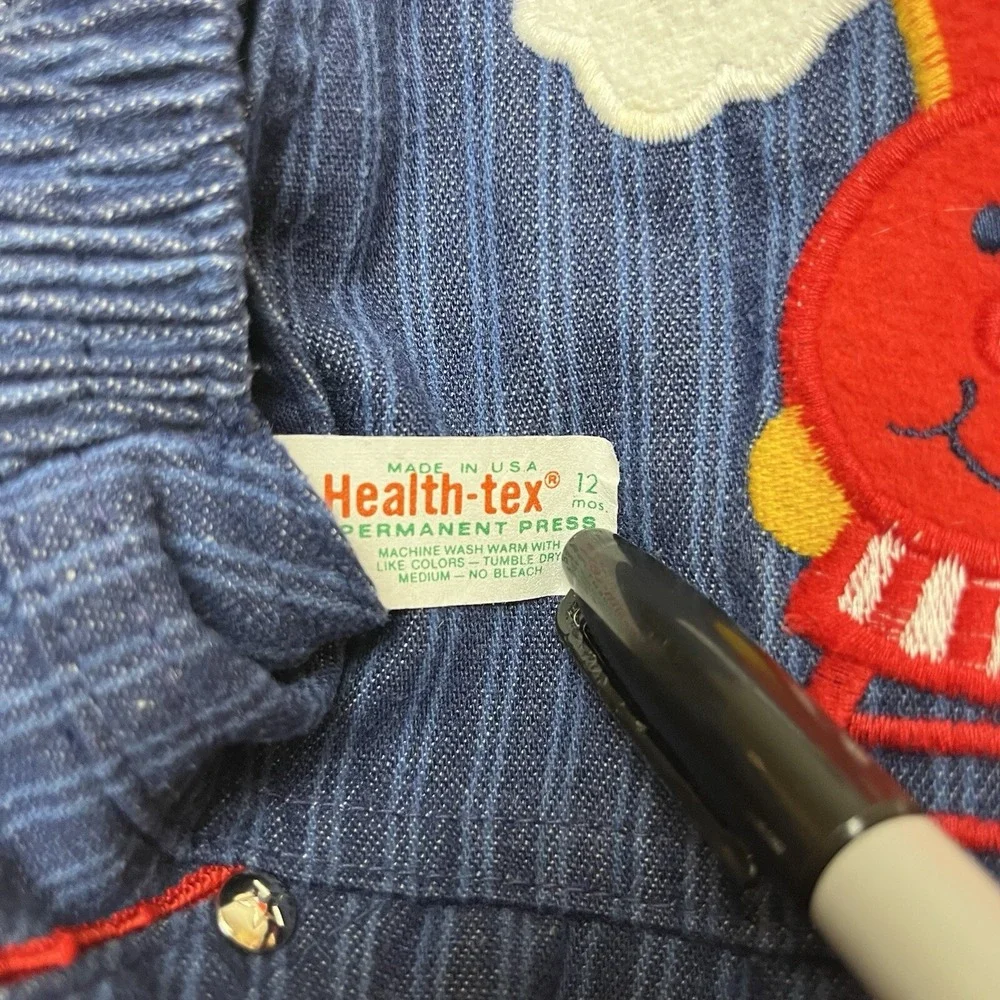 Vintage 1970's Healthtex Overalls Train Bib Trim‎ On Pockets Plastic Snap Buckle